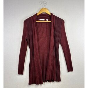 Notations Petite Ribbed Cardigan Burgundy Long Sleeve Open Front‎ Knit Top PS